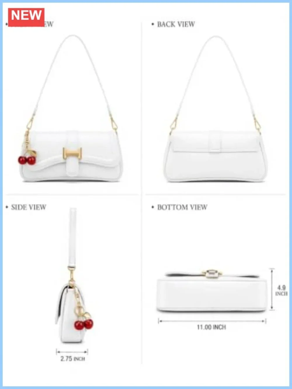 Small Vintage Crossbody Hobo Shoulder Bag PU Leather 2 Straps Cherry Charm